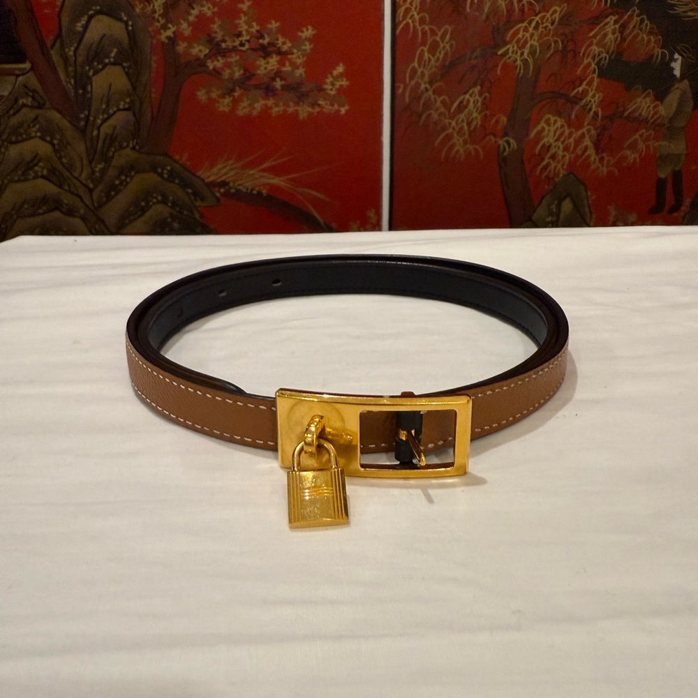HERMES LUCKY 32 INCH REVERSIBLE BELT SABLE BLACK GOLD